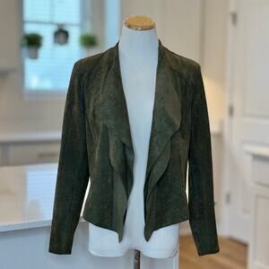 Blank NYC | Green Drape Open Front Faux Suede Jacket